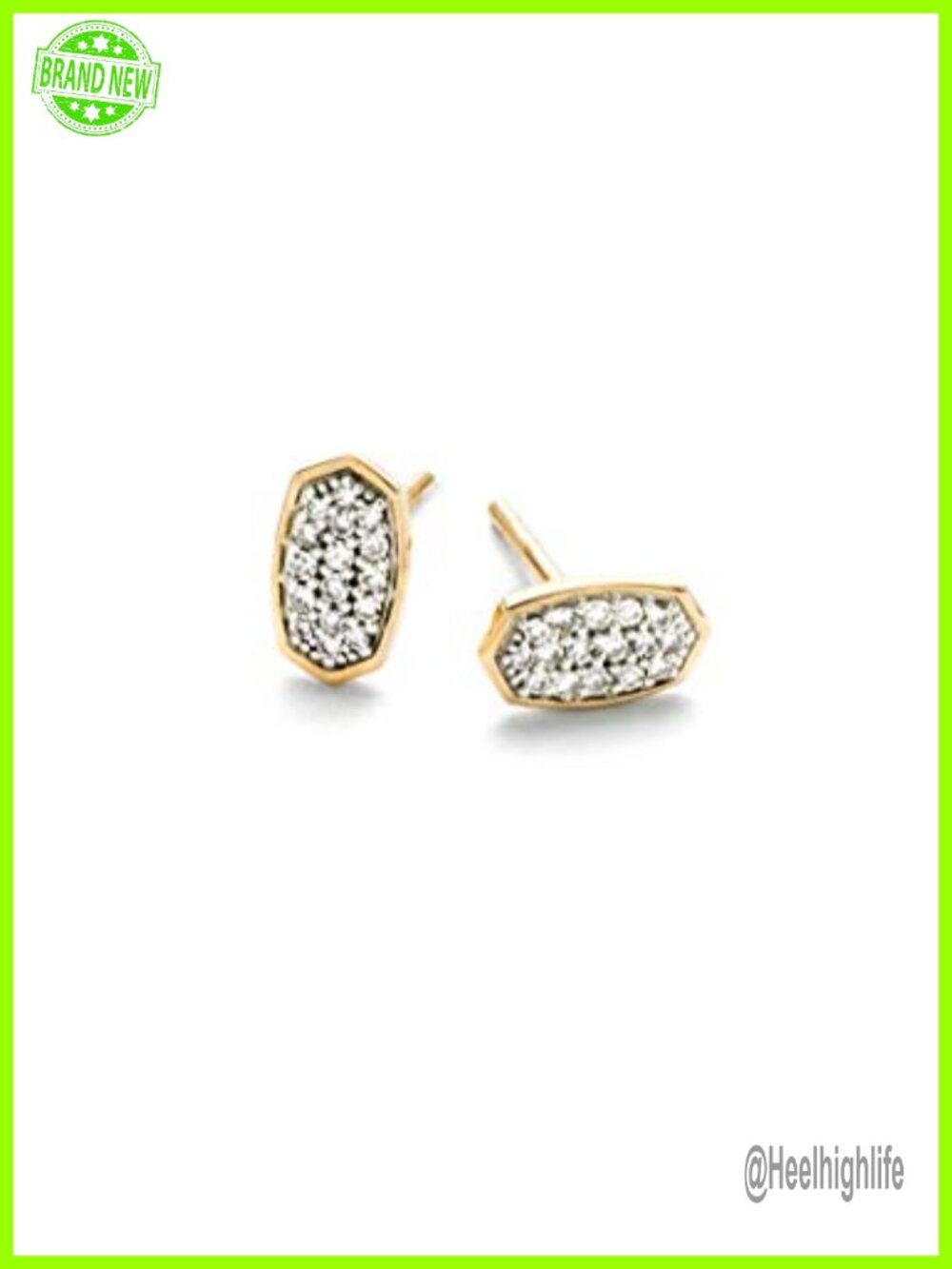 14K Yellow Gold Pave Diamond Stud Earrings Fine Jewelry for Women
